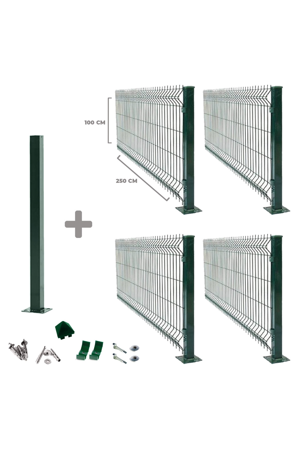 Telfence 4 'lü Panel Çit Takım 100x250 Cm Çift Telli + 1 Direk Avantaj Paketi (10 Metre)